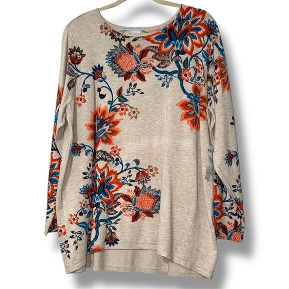 Chico’s size 3 (XL) pullover sweater floral crew neck pullover Heather oatmeal - Picture 1 of 11